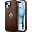 iSnapkart Genuine Leather Finish Back Cover Case for iPhone 15 | Shockproof Design | Raised Edges for Camera & Screen Protection | Stunning Minimalist Design Back Case Cover (Black Sides, Brown)